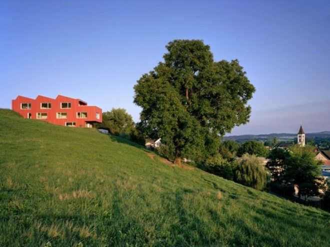 Spillmann Echsle Architekten, House Uesslingen, sawtooth roof, Swiss Design, Switzerland, green design, prefab design, low carbon footprint, daylighting, natural light, sustainable design, eco-design, Switzerland, pitched roof, Kanton Thurgau, prefabricated home