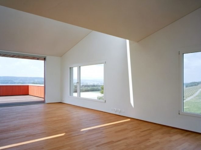 Spillmann Echsle Architekten, House Uesslingen, sawtooth roof, Swiss Design, Switzerland, green design, prefab design, low carbon footprint, daylighting, natural light, sustainable design, eco-design, Switzerland, pitched roof, Kanton Thurgau, prefabricated home