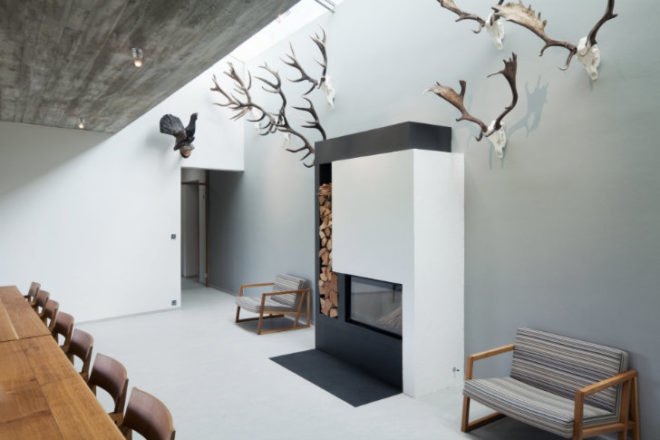 Hunting Lodge, Basarch, czech republic, green roof, earth bermed, earth bermed house, gabion baskets