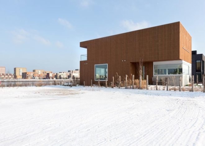 Marc Prosman Architecten, manmade island, artificial island, IJburg Villa, sustainable design, green design, eco-design, daylighting, natural light, shade, glazing, timber, pine