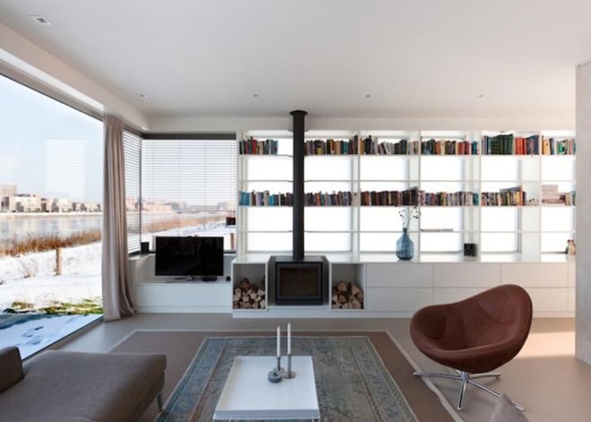 Marc Prosman Architecten, manmade island, artificial island, IJburg Villa, sustainable design, green design, eco-design, daylighting, natural light, shade, glazing, timber, pine