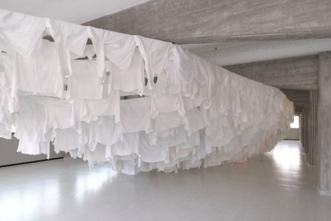 Kaarina Kaikkonen, second hand clothes, shirts, shirts landscape, italy, Max Mara, art installation, Art, Recycled Materials