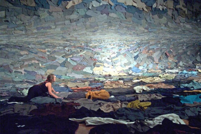 Kaarina Kaikkonen, second hand clothes, shirts, shirts landscape, italy, Max Mara, art installation, Art, Recycled Materials