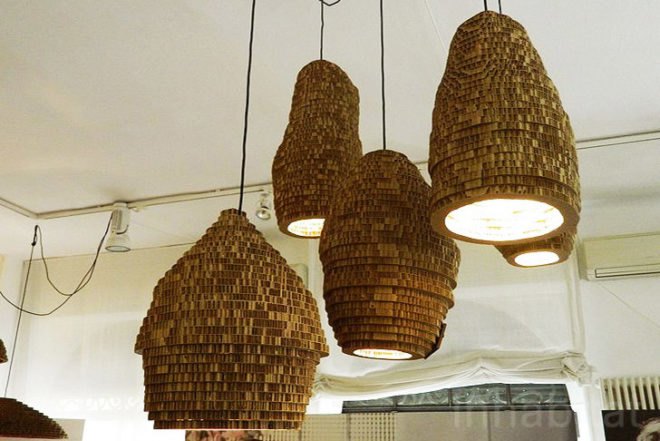 Marc Krusin, recycled cardboard, Milan Design Week, Re-board, lamp, Green Lighting, Recycling / Compost, Milan Furniture Fair, Green Materials,