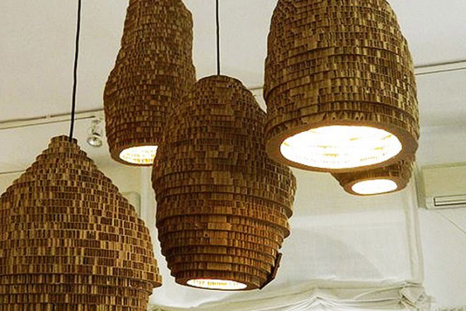 Marc Krusin, recycled cardboard, Milan Design Week, Re-board, lamp, Green Lighting, Recycling / Compost, Milan Furniture Fair, Green Materials,