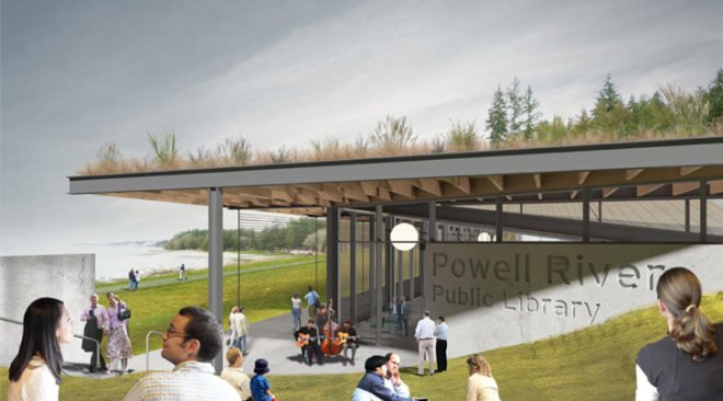 Powell River Library, Miller Hull, Seattle, British Columbia, Sustainable, Powell River, Canada, daylighting, ventilation, views, mill town, revitalization, community space, Public: Architecture + Communication, green roof