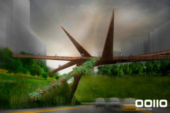Miraflores-Barranco Pedestrian Bridge, OOIIO Architecure, pedestrian bridge, lima, peru, reclaimed timber, recycled wood