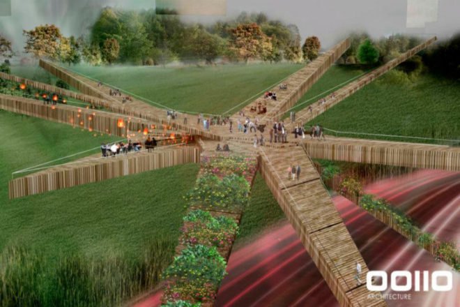 Miraflores-Barranco Pedestrian Bridge, OOIIO Architecure, pedestrian bridge, lima, peru, reclaimed timber, recycled wood