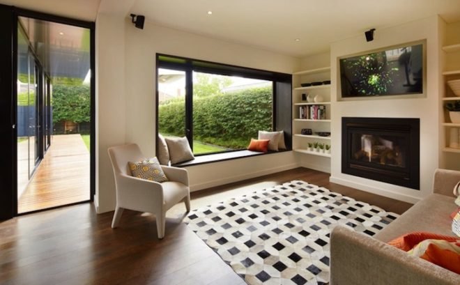 Modscape, minimalist design, prefabricated design, modular architecture, Melbourne, Australia, green design, sustainable design, eco-design, rainwater harvesting, daylighting, solar gain, natural ventilation, solar-heated water, rainwater collection, natural light, glazing, Northcote Home
