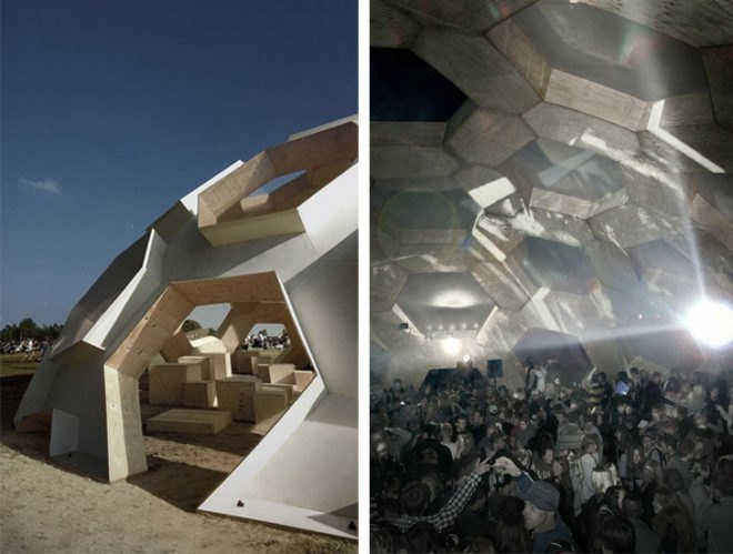 Roskilde geodesic dome, plywood dome Roskilde, Kristoffer Tejlgaard, Benny Jepsen, Roskilde music festival, plywood architecture, biomimicry, CNC machine, digital fabrication, reduced energy consumption, Ultragrøn, music festivals Denmark