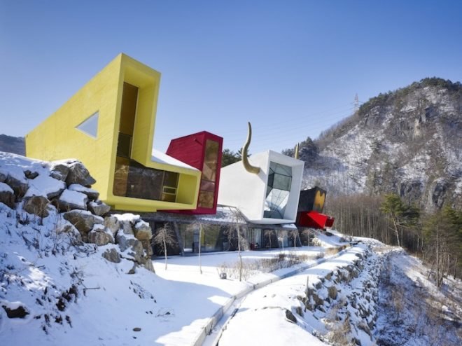 horned hotel, Rock it Suda, South Korea, Moon Hoon, fantasy, living architecture, pension, Korean pension, theater, absurd, design, sustainable design, themed hotel, regenerative design, mining town,