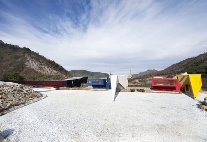 horned hotel, Rock it Suda, South Korea, Moon Hoon, fantasy, living architecture, pension, Korean pension, theater, absurd, design, sustainable design, themed hotel, regenerative design, mining town,