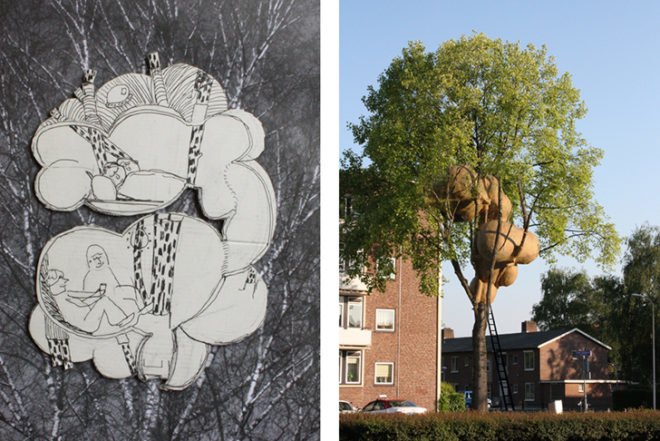 Roel de Boer, dutch design, pod, treehouse, city of trees, recycled cardboard, Architecture, Tiny Homes, Treehouses, Botanical,