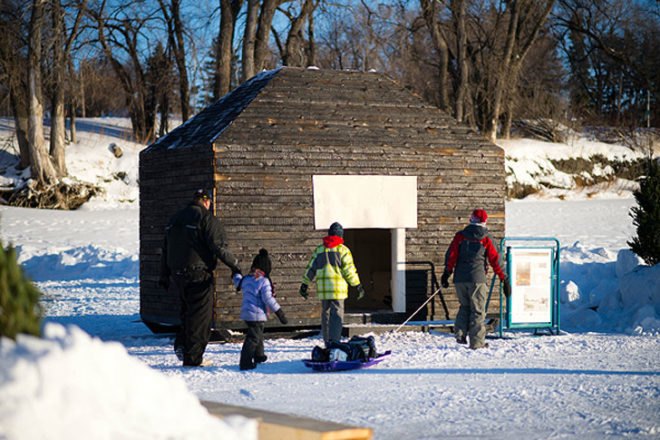 Aamodt Plumb Architects, The River Trail at The Forks, Winnipeg, Manitoba, Smokehouse, Rebecca Howdeshell, The Warming Huts v.2013: An Art + Architecture Competition on Ice, green architecture, sustainable architecture