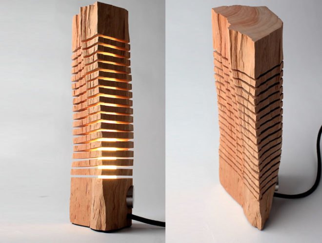 green design, eco design, sustainable design, Paul Foeckler, Split Grain, California Cypress Wood, branch lamps, recycled tree lamp