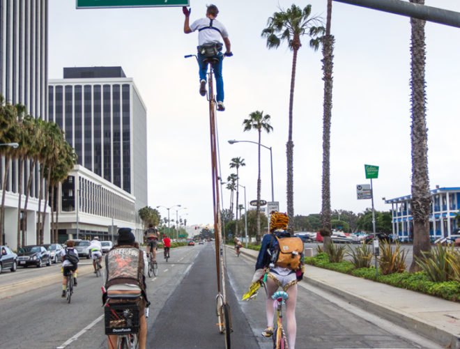green design, eco design, sustainable design, Richie Trimble, Stoopid Tall, 14.5 foot bike, tall bikes, CicLAvia,, diy bikes, upcycled bicycles, Los Angeles Bike culture