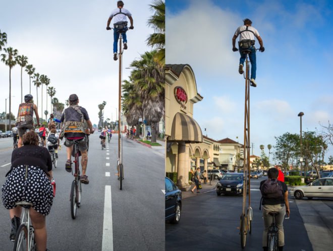 green design, eco design, sustainable design, Richie Trimble, Stoopid Tall, 14.5 foot bike, tall bikes, CicLAvia,, diy bikes, upcycled bicycles, Los Angeles Bike culture