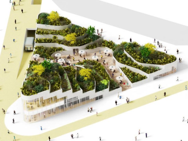 Super Market Sanya Lake Park, NL Architects, green roof, supermarket, super market, grocery store, china