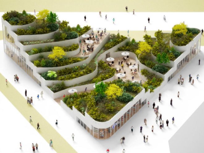 Super Market Sanya Lake Park, NL Architects, green roof, supermarket, super market, grocery store, china