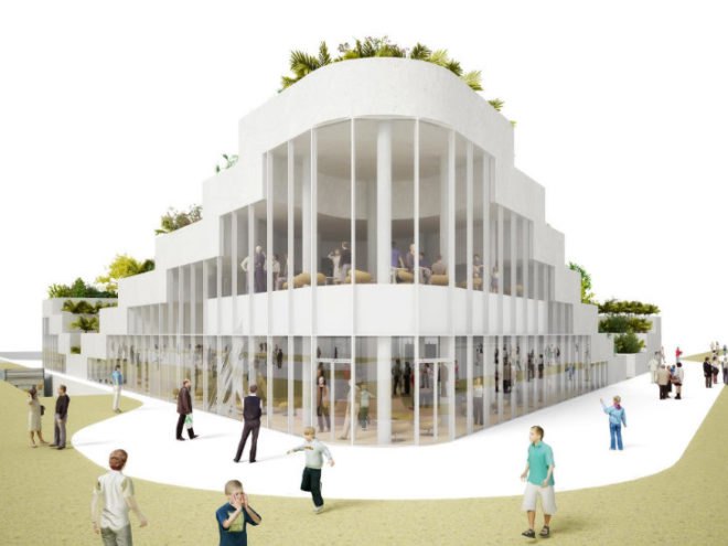 Super Market Sanya Lake Park, NL Architects, green roof, supermarket, super market, grocery store, china
