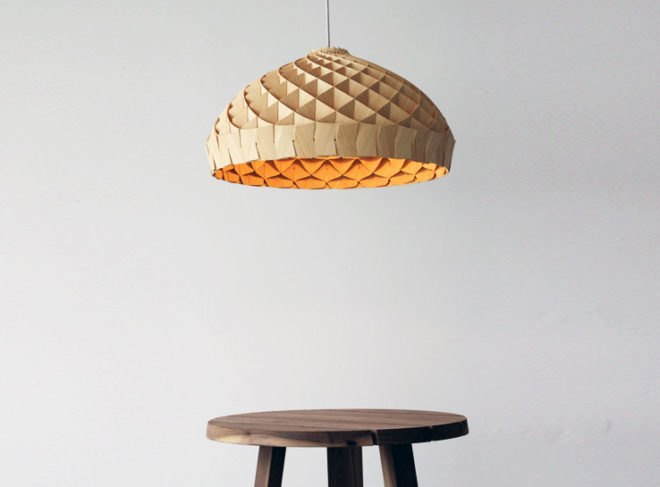 Edward Linacre, The Nest Lamp, Melbourne Movement, australian design, bamboo veneer, interlocking, Green Lighting, Green Materials
