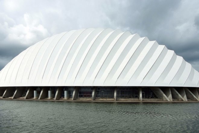 Toyo Ito, Odate Dome, Akita Prefecture, Japan, daylight, Akita Cypress wood, Teflon, snow, monsoon, Air quality, Architecture, Green Materials, energy efficiency, Daylighting,