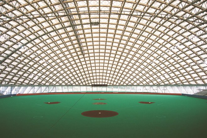 Toyo Ito, Odate Dome, Akita Prefecture, Japan, daylight, Akita Cypress wood, Teflon, snow, monsoon, Air quality, Architecture, Green Materials, energy efficiency, Daylighting,