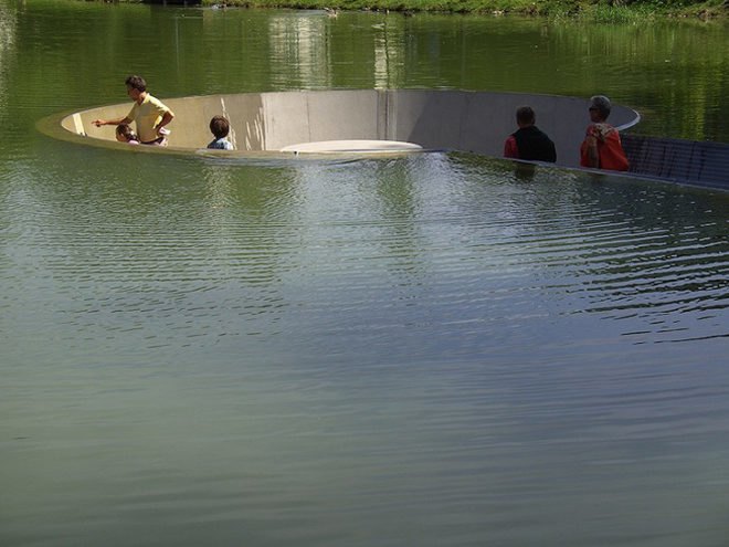 green design, eco design, sustainable design, Vocklabruch, Austria, submerged observation deck, Westpol Landscape Architect, Roland Barthofer, submerged architecture