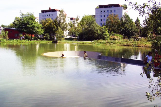 green design, eco design, sustainable design, Vocklabruch, Austria, submerged observation deck, Westpol Landscape Architect, Roland Barthofer, submerged architecture