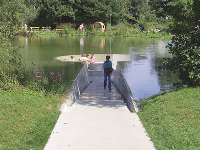 green design, eco design, sustainable design, Vocklabruch, Austria, submerged observation deck, Westpol Landscape Architect, Roland Barthofer, submerged architecture