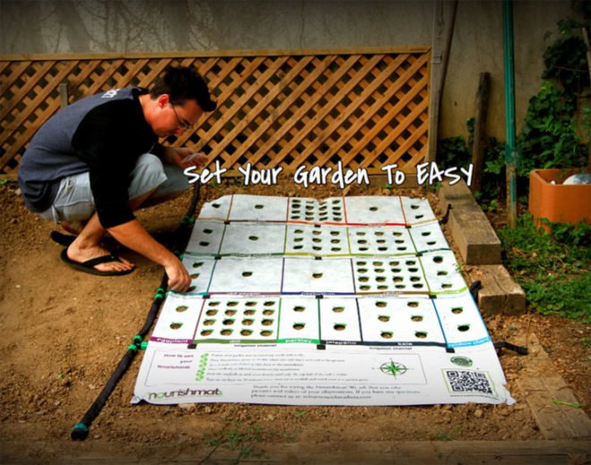 Nourishmat, Earth Starter, sustainable design, green design, gardening, edible garden, botanical, urban farm, drip irrigation, weed barrier, easy gardening, gardening aid