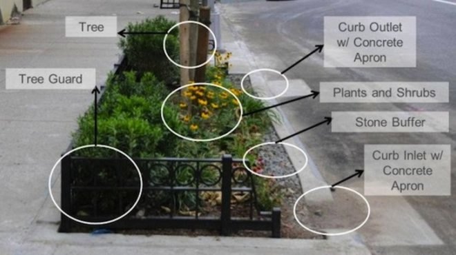 Bioswales, green infrastructure, department of environmental protection, water quality, stormwater runoff, stormwater, nyc sewer system, commissioner carter Strickland, edenwald Bronx, curbside gardens, engineered soil, nyc neighborhood demonstration areas, department of parks and recreation