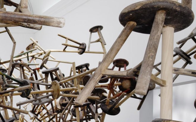 green design, eco design, sustainable design, Ai Weiwei, Venice Biennale 2013, Bang, 886 repurposed stools, recycle art, German Pavilion, Weiwei stool installation