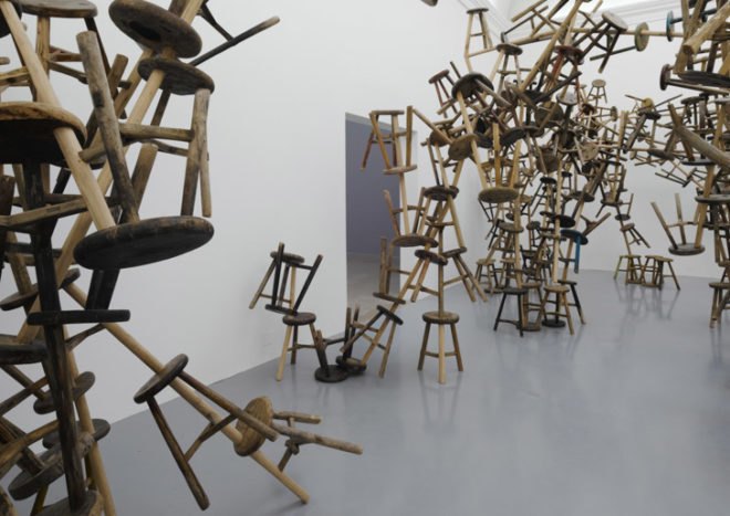 green design, eco design, sustainable design, Ai Weiwei, Venice Biennale 2013, Bang, 886 repurposed stools, recycle art, German Pavilion, Weiwei stool installation