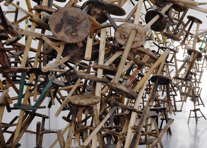 green design, eco design, sustainable design, Ai Weiwei, Venice Biennale 2013, Bang, 886 repurposed stools, recycle art, German Pavilion, Weiwei stool installation