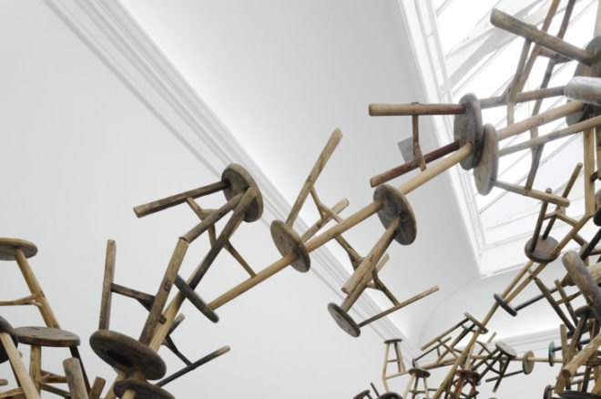 green design, eco design, sustainable design, Ai Weiwei, Venice Biennale 2013, Bang, 886 repurposed stools, recycle art, German Pavilion, Weiwei stool installation