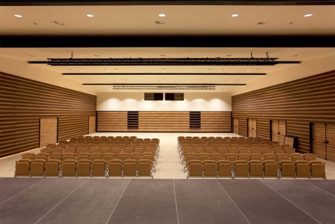 Capella Garcia Arquitectura, green roof, Espai Ridaura, Girona, Spain, thermal solar panels, stage, earth building, natural pigments, cultural activities, multipurpose, Architecture, Eco Tourism, green roof, Green Materials, energy efficiency,