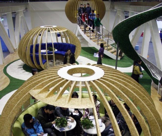 green design, eco design, sustainable design, flexible workspace, edg Corporation, David Ho, Qihoo 360 headquarters, strawboard, sustainable bamboo flooring