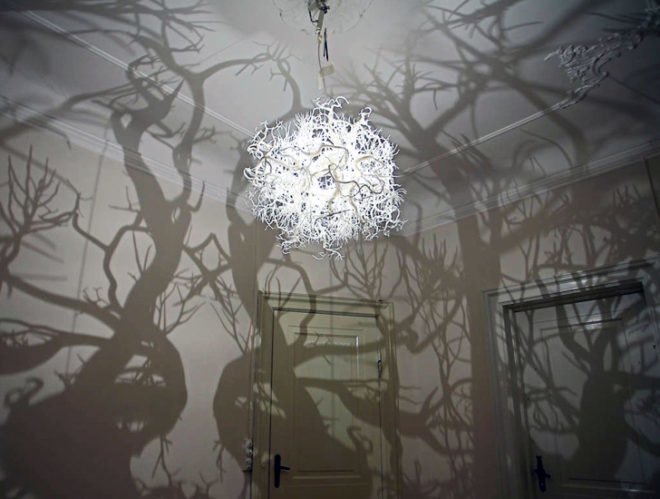 Forms in Nature Chandelier, Hilden&Diaz, biomimetic design, chandelier design, biomimetic chandelier, Rorschach chandelier, lighting design, green lighting, shadow projection