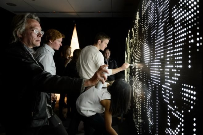 anotnin forneau, new york design week, grohe, digital water art display, water light graffiti, led activated by water, water light graffiti wall