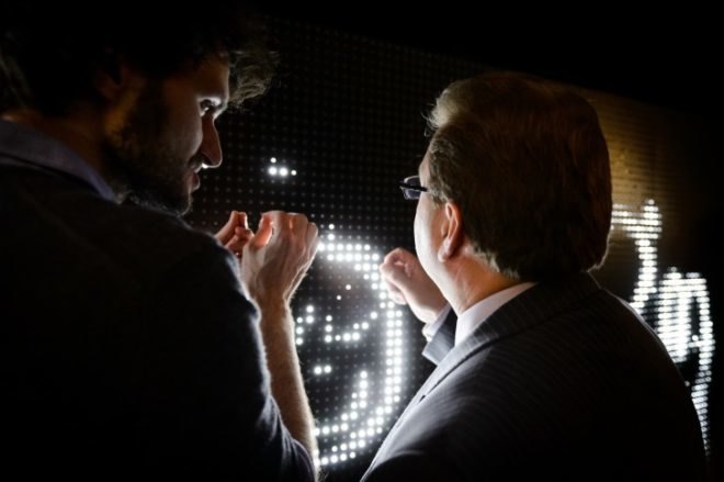 anotnin forneau, new york design week, grohe, digital water art display, water light graffiti, led activated by water, water light graffiti wall