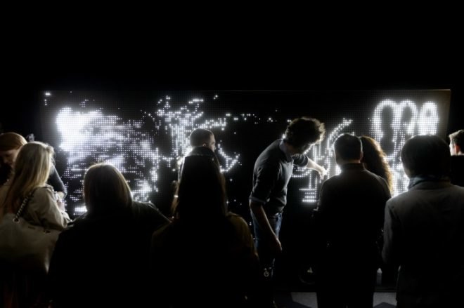 anotnin forneau, new york design week, grohe, digital water art display, water light graffiti, led activated by water, water light graffiti wall