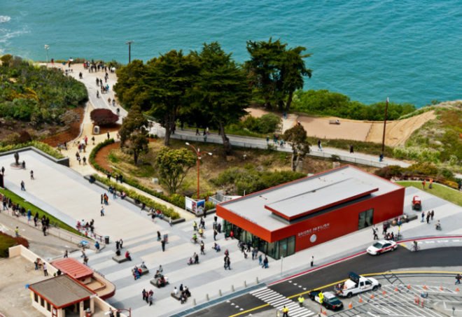 Golden Gate Bridge Pavilion, Jensen Architects, Project Frog, golden gate bridge, prefab construction, golden gate welcome center, golden gate visitor center