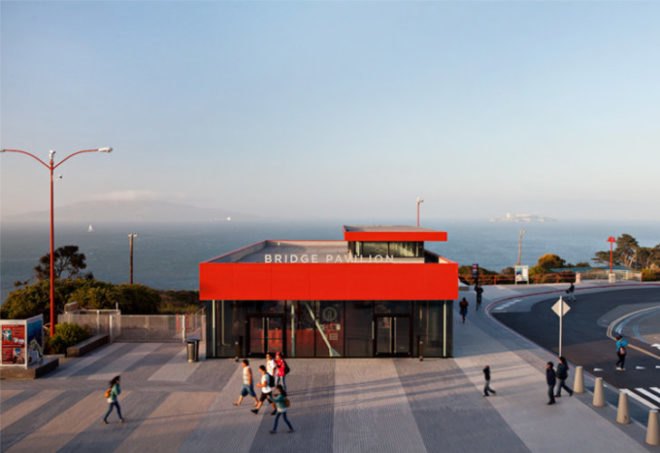 Golden Gate Bridge Pavilion, Jensen Architects, Project Frog, golden gate bridge, prefab construction, golden gate welcome center, golden gate visitor center