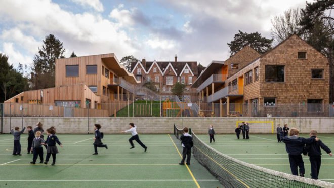 Hilden Grange Prep School, Hawkins\Brown, Prefab school UK, School design, green school design, redevelopment UK, Victorian buildings UK, sustainable building, BREEAM rating, BREEAM certification, Alpha Plus Group