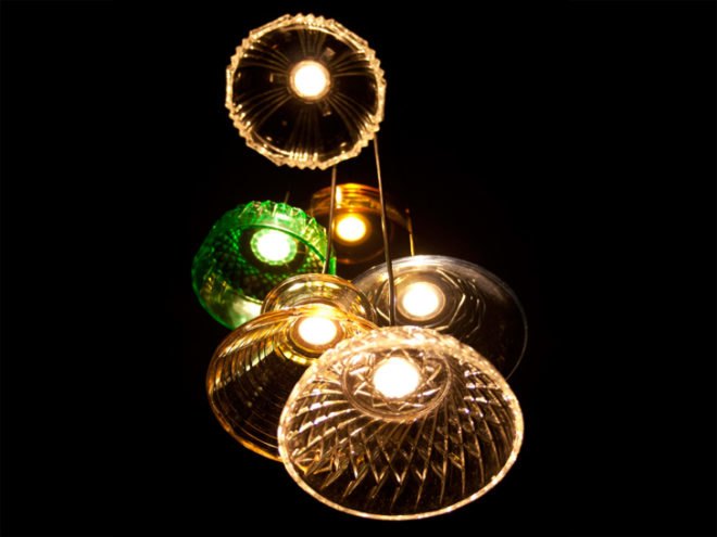 Recycled Lamps, Just Desserts, Jay Watson, Interiors LDN, London, Recycled Dessert Bowls, Glass Lamps, Discarded Dessert Bowls, LED, Up-cycling, Dessert Bowl Pendant Lamps