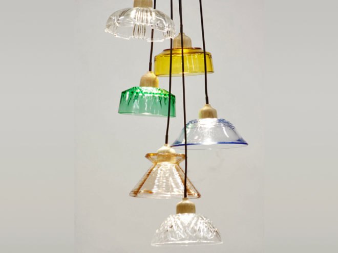 Recycled Lamps, Just Desserts, Jay Watson, Interiors LDN, London, Recycled Dessert Bowls, Glass Lamps, Discarded Dessert Bowls, LED, Up-cycling, Dessert Bowl Pendant Lamps