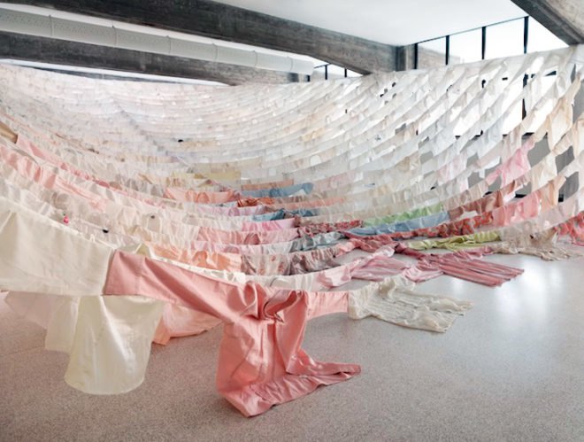 Kaarina Kaikkonen, second hand clothes, shirts, shirts landscape, italy, Max Mara, art installation, Art, Recycled Materials