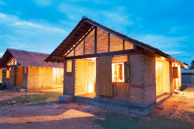 Shigeru Ban, 2013 Aga Khan Architecture Award, Sri Lanka, 2004 tsunami, Indian Ocean, earth bricks, green design, sustainable design, eco design, rubber tree wood, fishing village, local labor, local materials, micro homes, disaster houses, humanitarian design