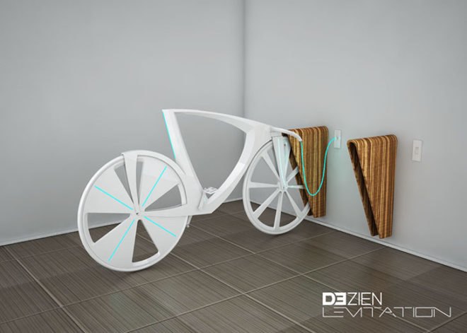 Levitation Bike. magnetic levitation bike, bicycle design, Hi-Macs material, eco-friendly Hi-Macs, green materials, energy generating bike, cycling, green transportation, rapid prototyping, digital fabrication, high-tech bike